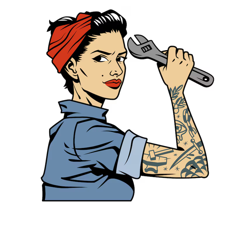 Женщина-рабочий с разводным ключом в руке